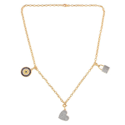 Cluster Heart Charm 18K Gold Over Silver Pendant Necklace