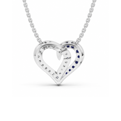 0.64 Cttw Round Blue Sapphire and Lab Grown Diamond 14K Gold Pave Open Heart Pendant Necklace