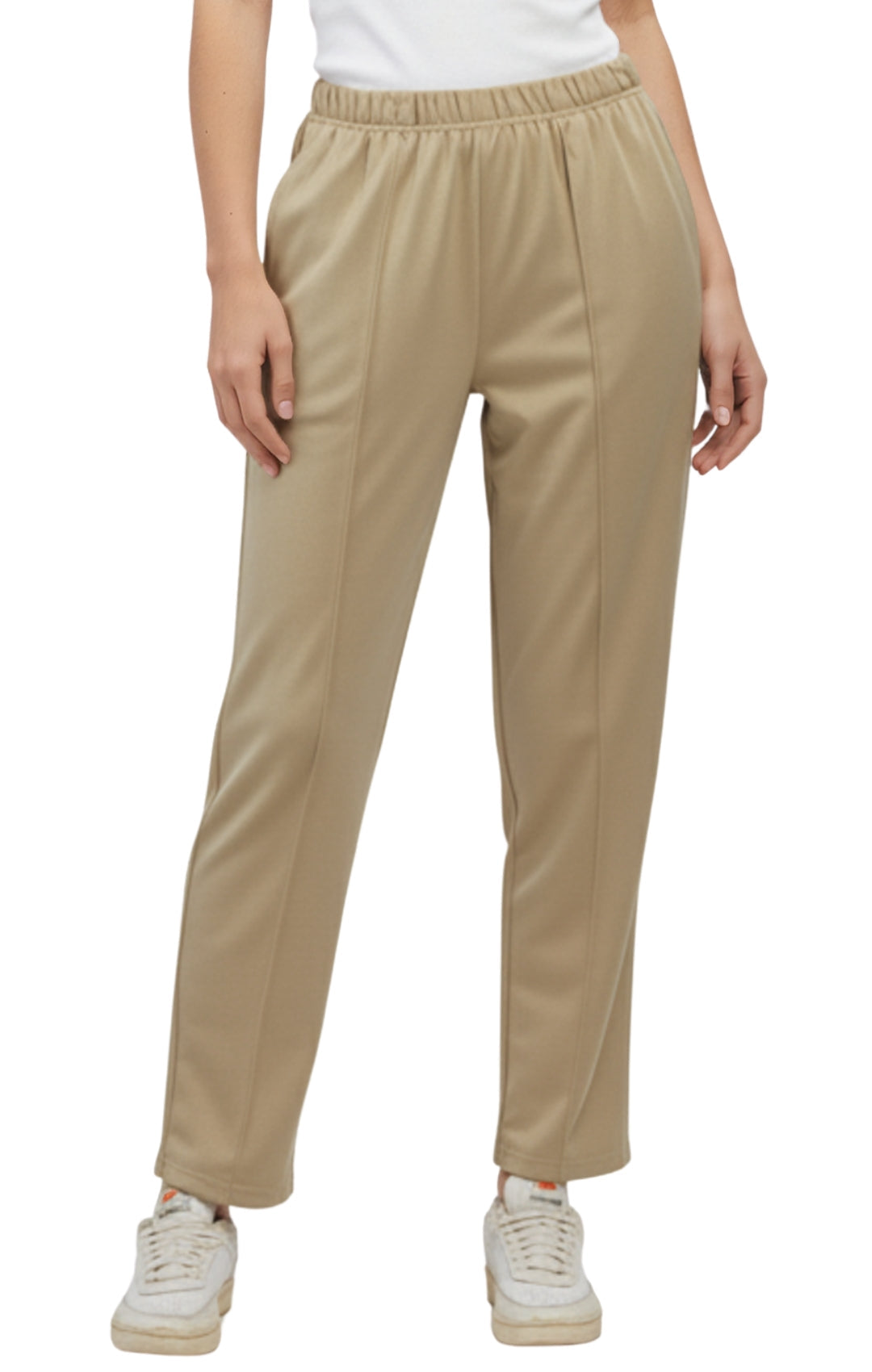 Womens Classic Poly Knit Pants - Pull On Slacks with Elastic Waist