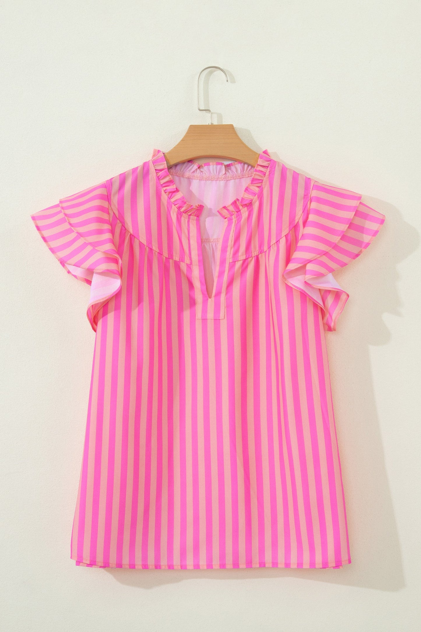 Threaded Pear Juniper Stripe Ruffled Summer Blouse