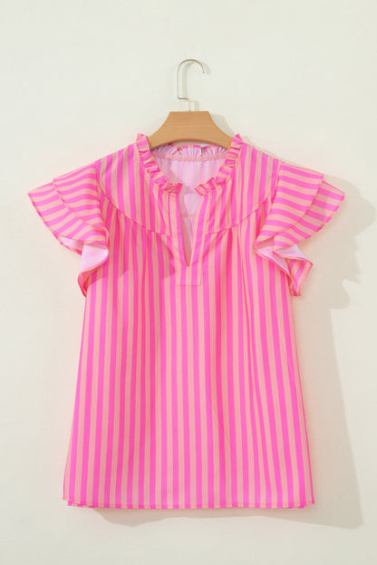 Threaded Pear Juniper Stripe Ruffled Summer Blouse