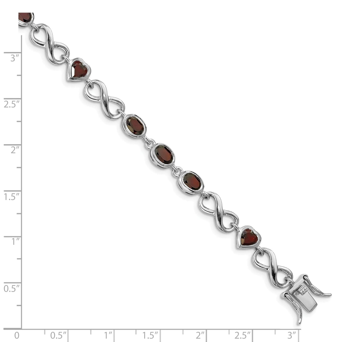 Genuine Garnet Silver Link Infinity Heart Bracelet