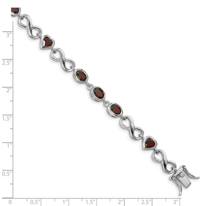 Genuine Garnet Silver Link Infinity Heart Bracelet