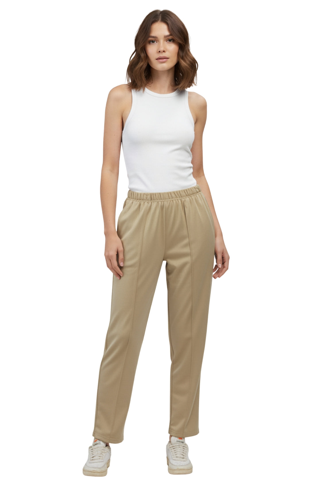 Womens Classic Poly Knit Pants - Pull On Slacks with Elastic Waist