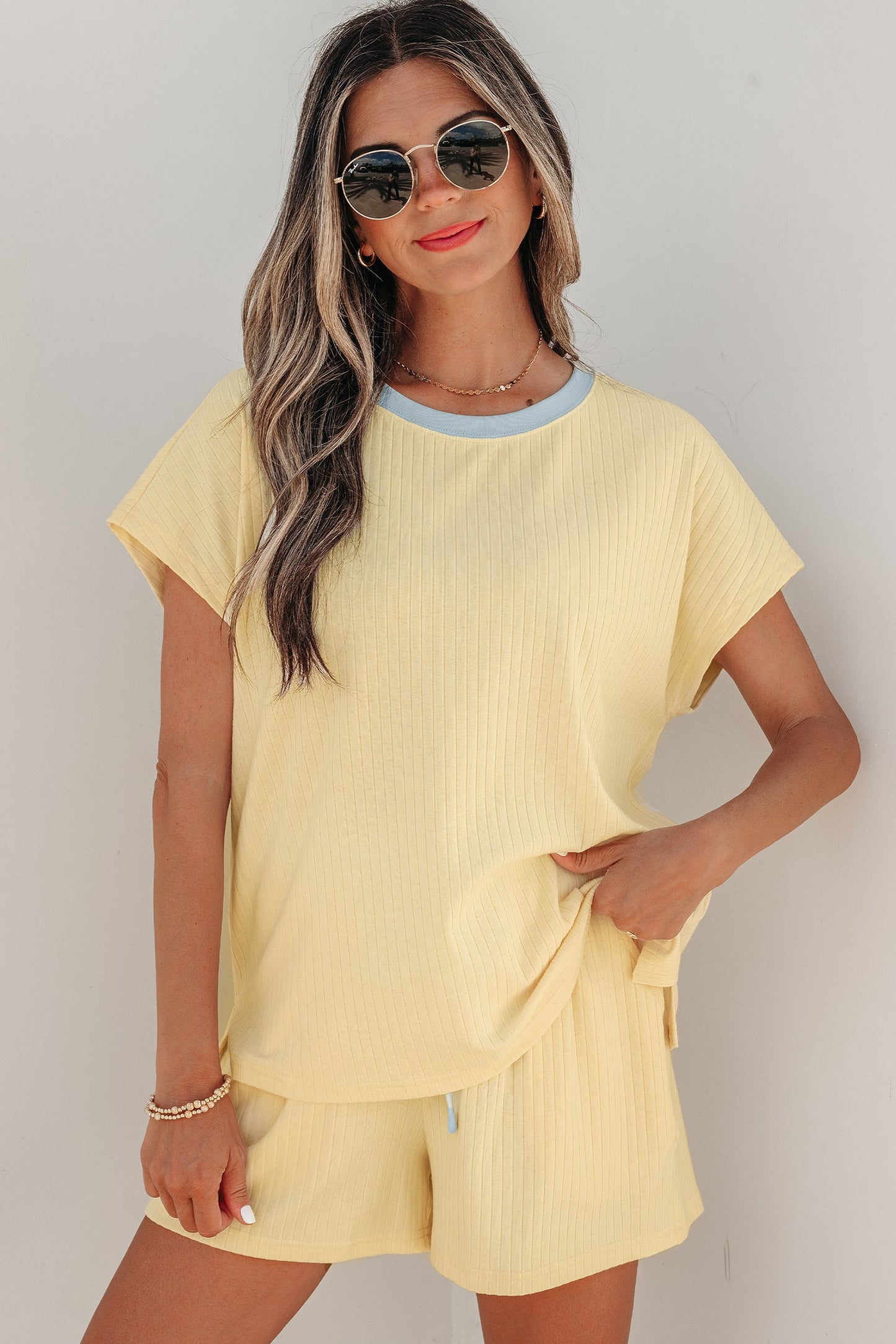 Threaded Pear Sunny Trim Casual Short Set
