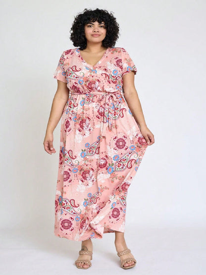 Elegant Floral Maxi Dress With  Surplice  Versatile Summer Dress For Women