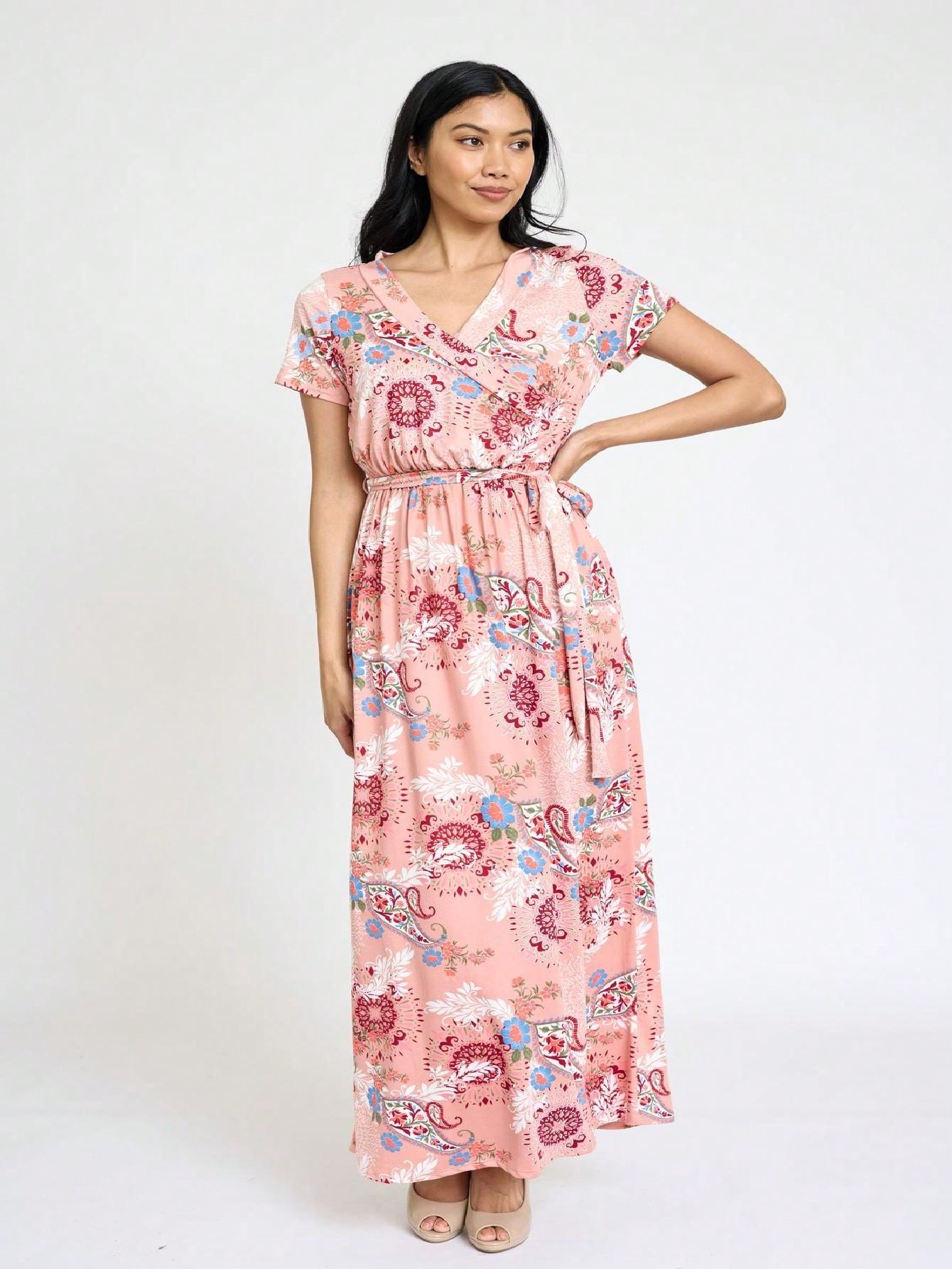 Elegant Floral Maxi Dress With  Surplice  Versatile Summer Dress For Women