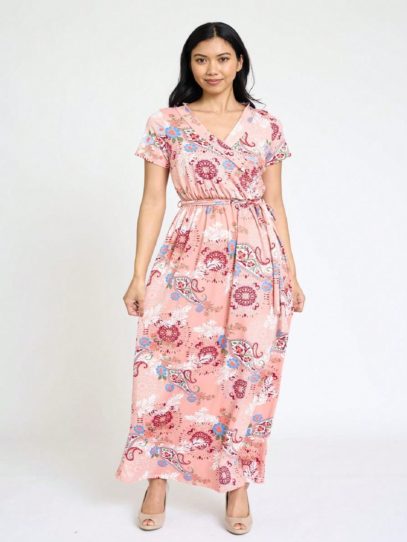 Elegant Floral Maxi Dress With  Surplice  Versatile Summer Dress For Women