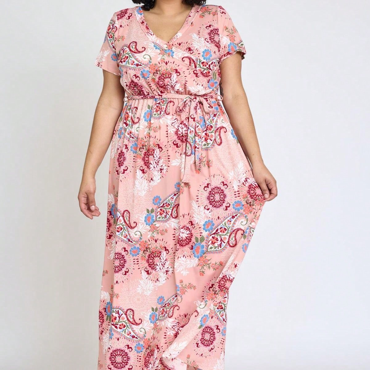 Elegant Floral Maxi Dress With  Surplice  Versatile Summer Dress For Women