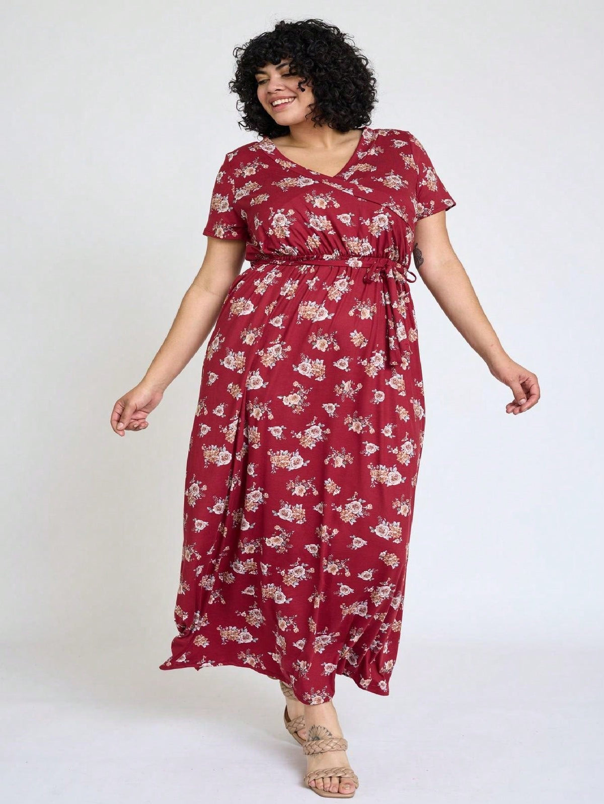 Elegant Floral Maxi Dress With  Surplice  Versatile Summer Dress For Women