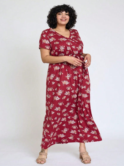 Elegant Floral Maxi Dress With  Surplice  Versatile Summer Dress For Women