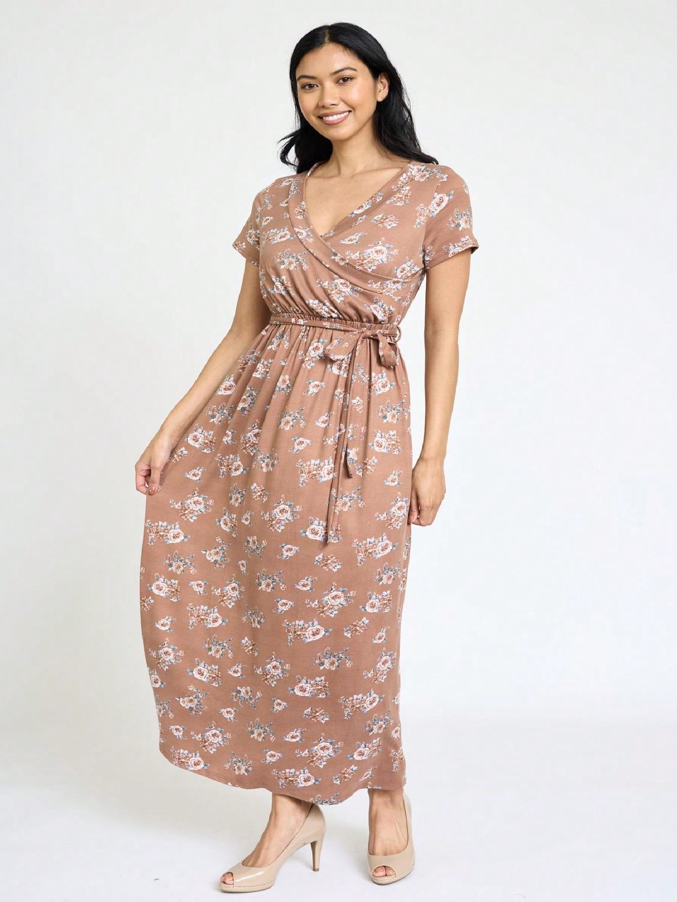 Elegant Floral Maxi Dress With  Surplice  Versatile Summer Dress For Women