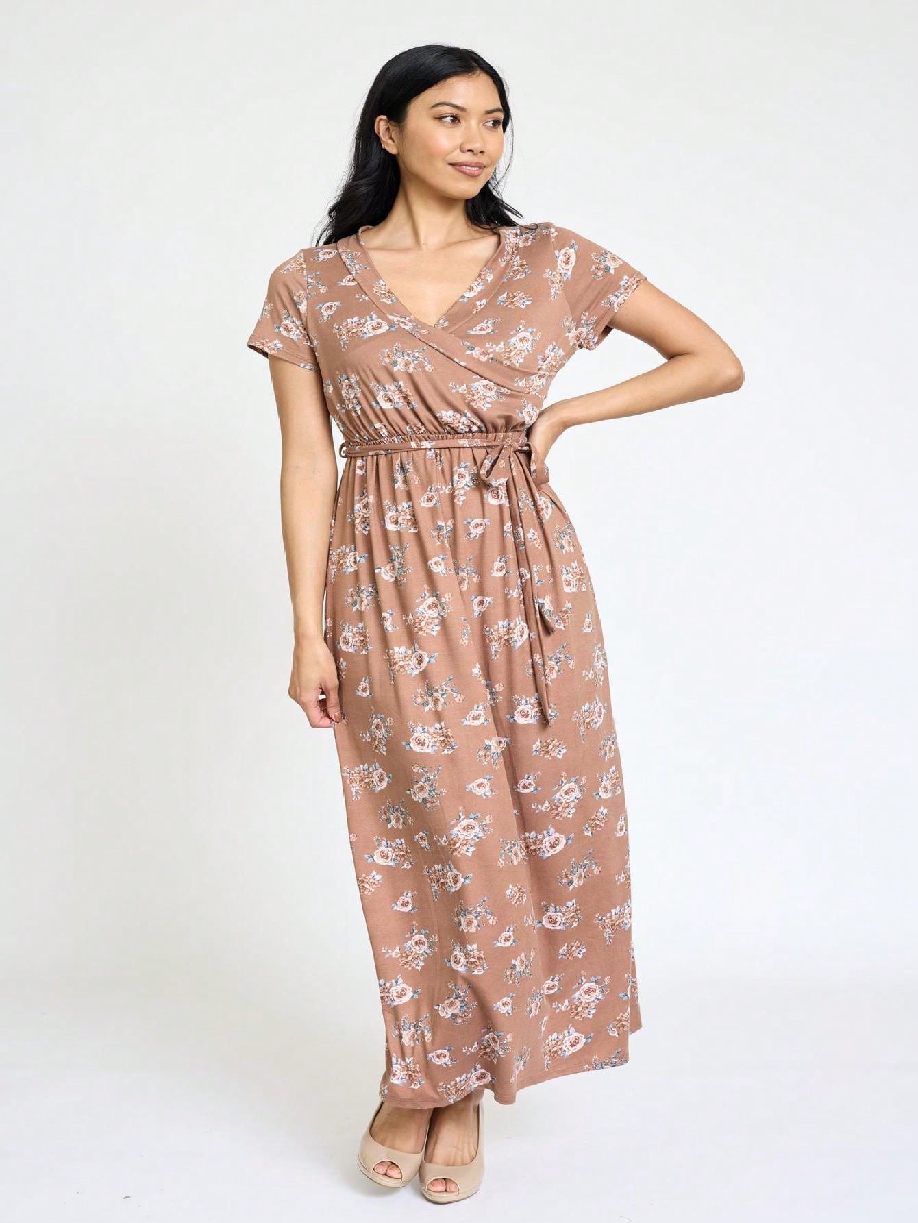 Elegant Floral Maxi Dress With  Surplice  Versatile Summer Dress For Women