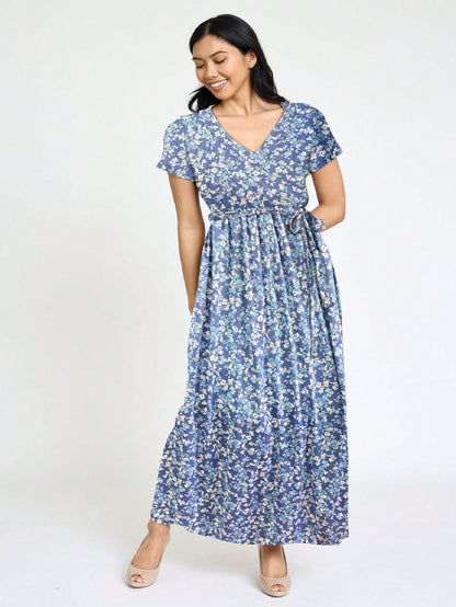 Elegant Floral Maxi Dress With  Surplice  Versatile Summer Dress For Women