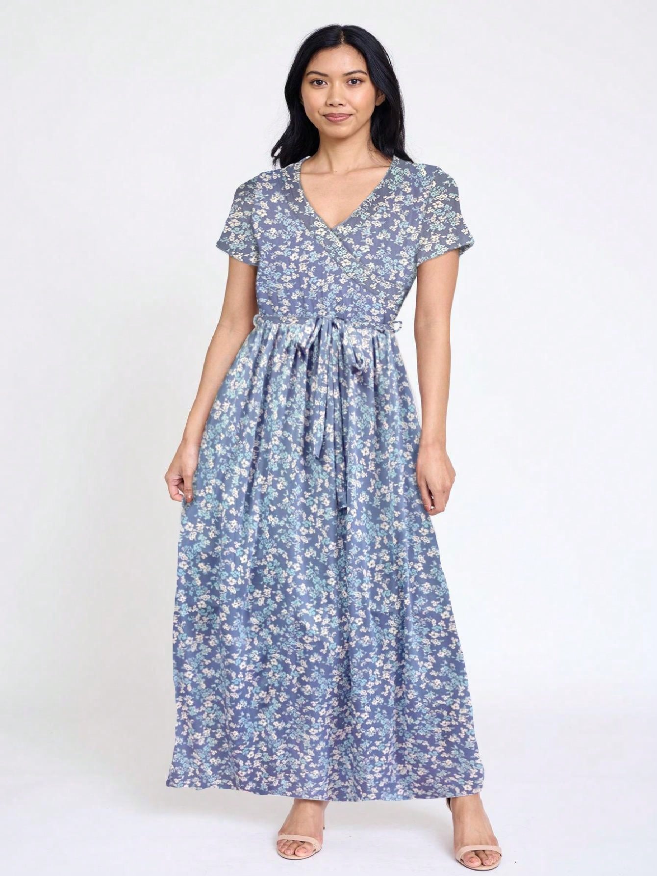 Elegant Floral Maxi Dress With  Surplice  Versatile Summer Dress For Women