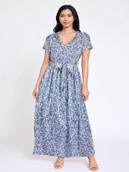 Elegant Floral Maxi Dress With  Surplice  Versatile Summer Dress For Women