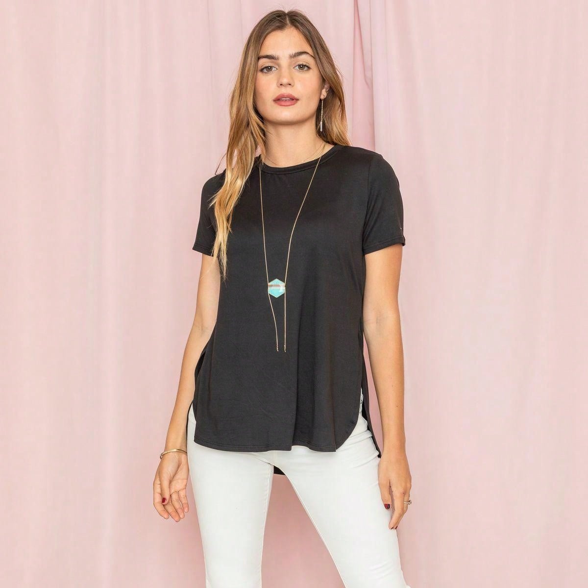 Soft Solid Side Slit High Low Tops For Leggings Shorts And Jeans  | 7 Colors | S-3X