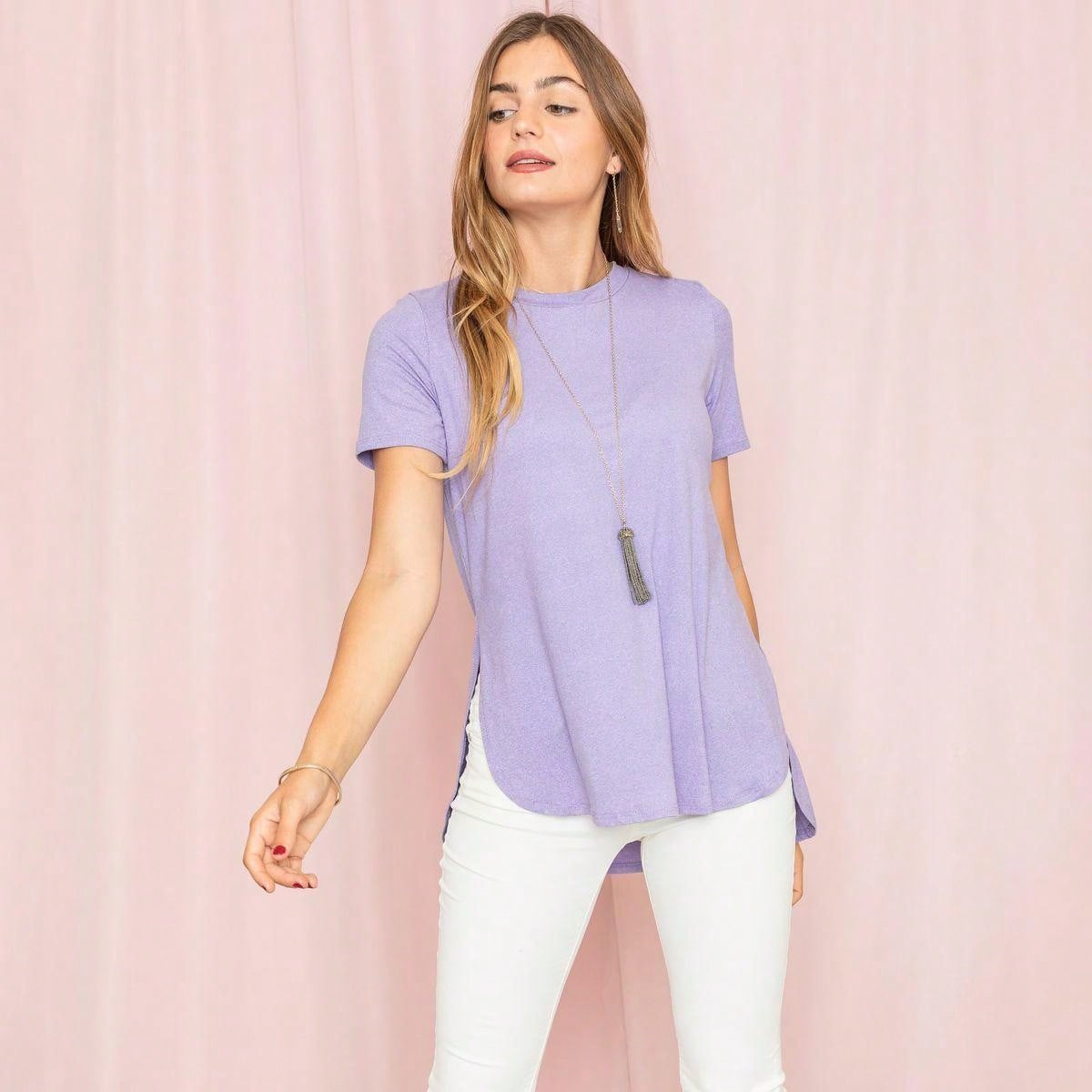 Soft Solid Side Slit High Low Tops For Leggings Shorts And Jeans  | 7 Colors | S-3X