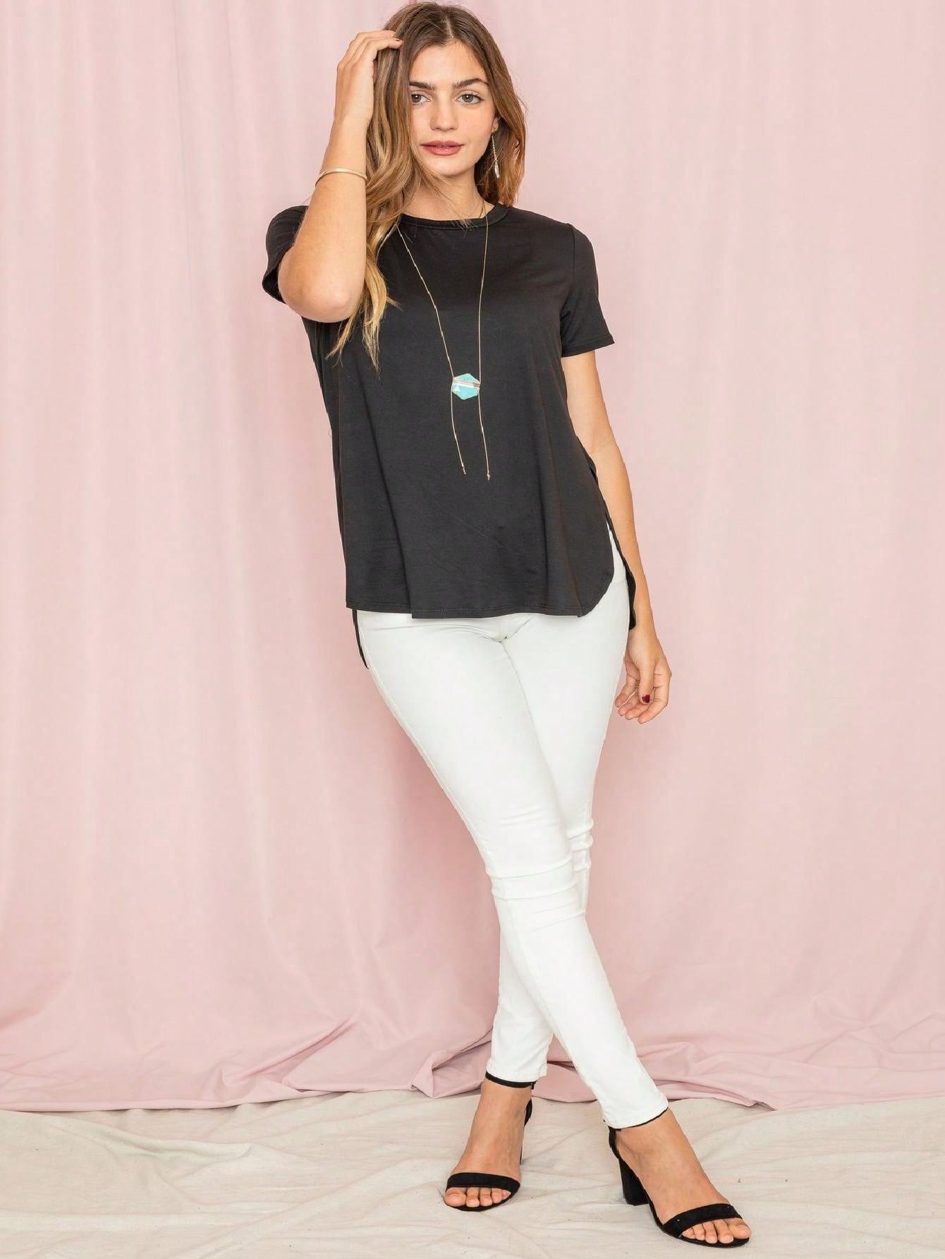 Soft Solid Side Slit High Low Tops For Leggings Shorts And Jeans  | 7 Colors | S-3X