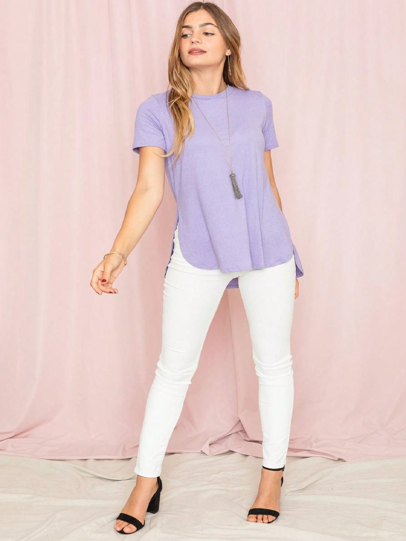 Soft Solid Side Slit High Low Tops For Leggings Shorts And Jeans  | 7 Colors | S-3X