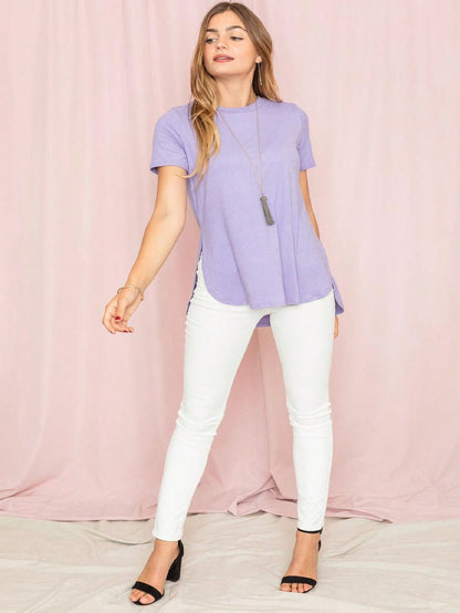 Soft Solid Side Slit High Low Tops For Leggings Shorts And Jeans  | 7 Colors | S-3X