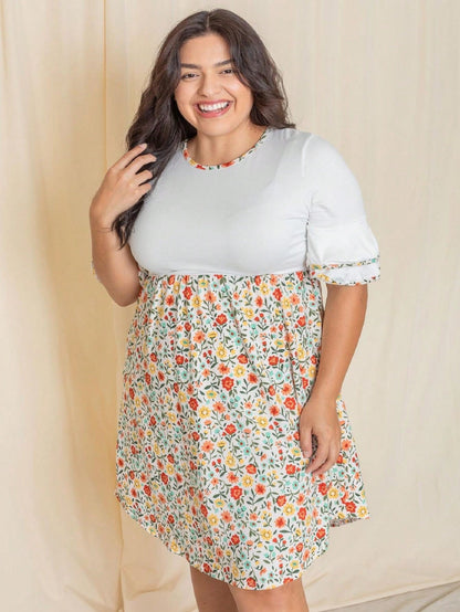 Purple Ivory Black Tiered Floral Double Ruffle Flounce Sleeve Midi Classic Dress Small To 3XL Plus
