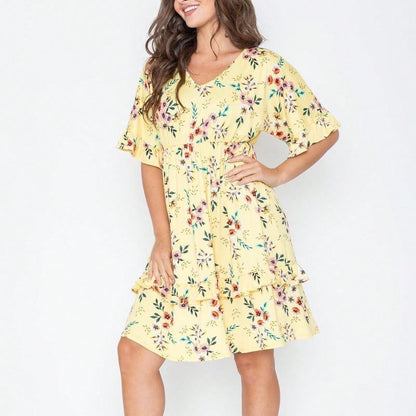 Vintage Navy Pink Yellow White Charcoal Floral Ruffle Trim Midi Dress | S-3X