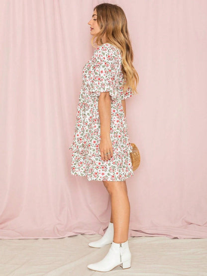 Vintage Navy Pink Yellow White Charcoal Floral Ruffle Trim Midi Dress | S-3X