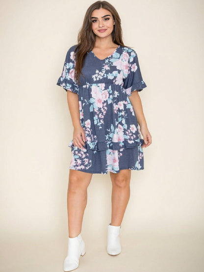 Vintage Navy Pink Yellow White Charcoal Floral Ruffle Trim Midi Dress | S-3X
