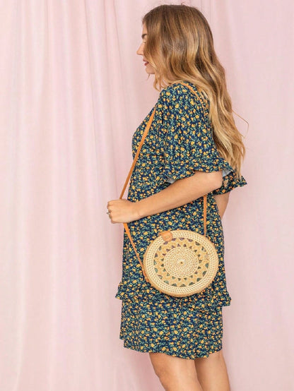 Vintage Navy Pink Yellow White Charcoal Floral Ruffle Trim Midi Dress | S-3X