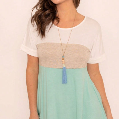 Oatmeal Mint Pink Color Block Folded Cuff Tunic For Leggings Shorts And Jeans  | 7 Colors | S-3X
