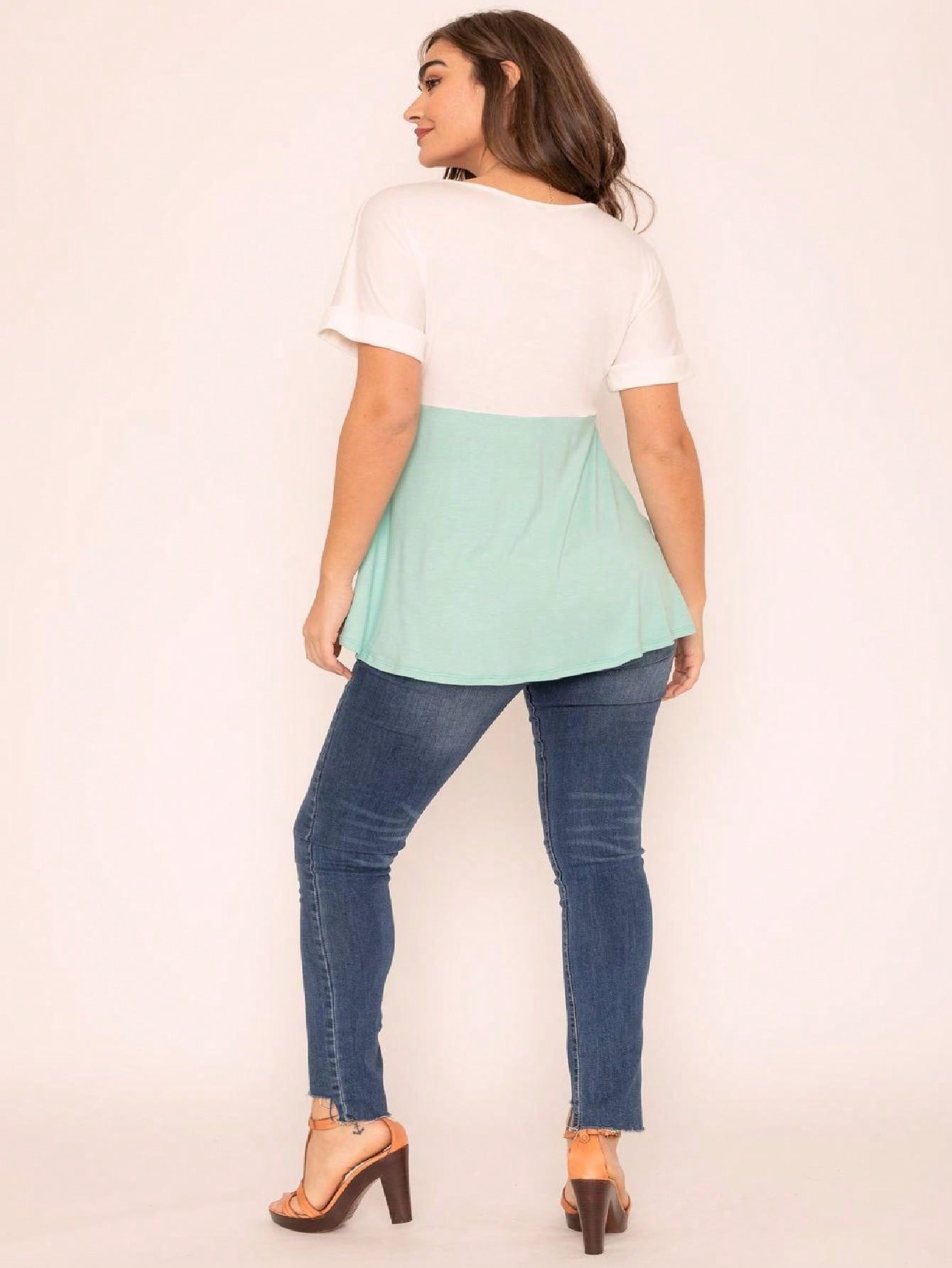 Oatmeal Mint Pink Color Block Folded Cuff Tunic For Leggings Shorts And Jeans  | 7 Colors | S-3X