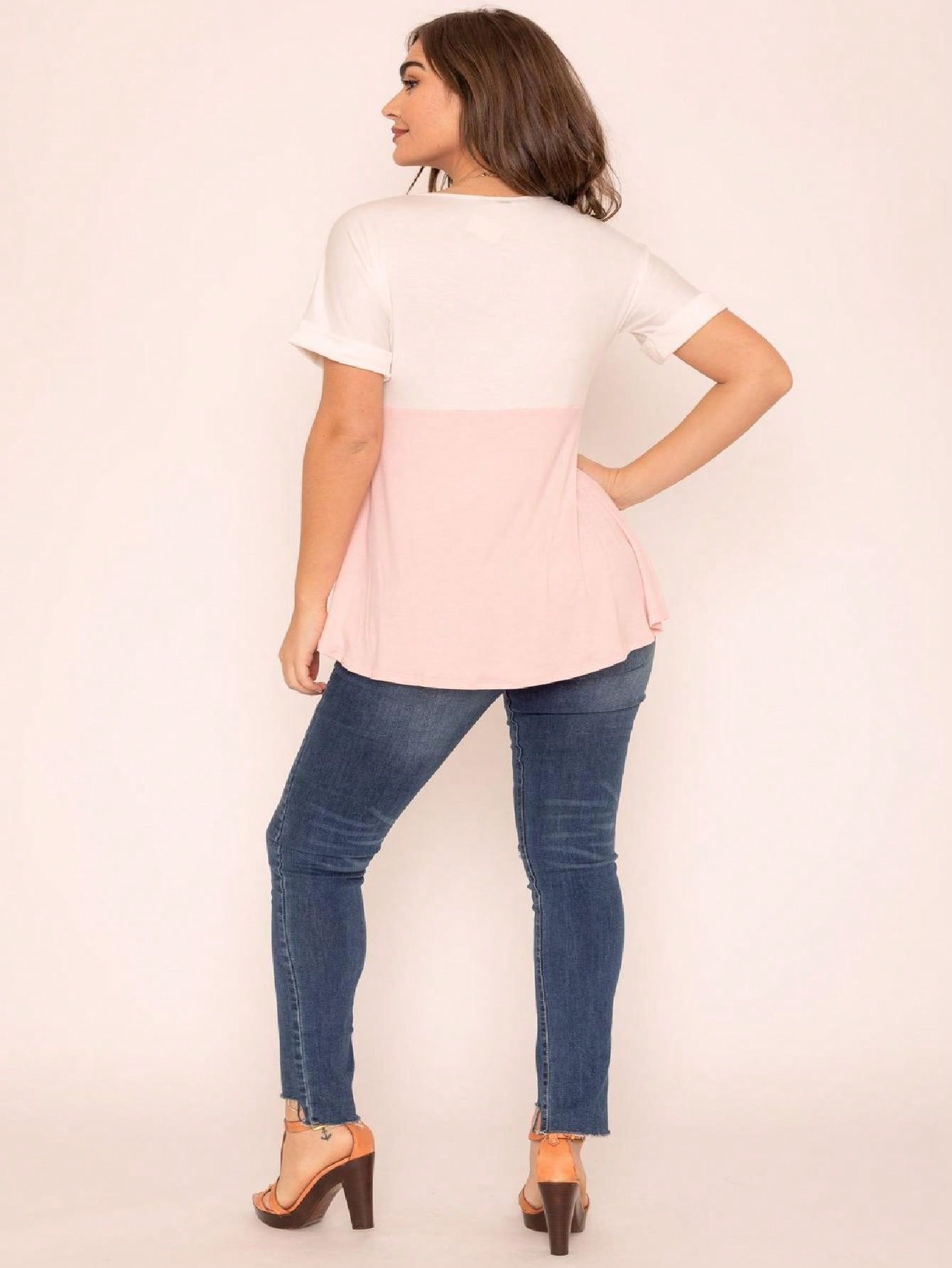 Oatmeal Mint Pink Color Block Folded Cuff Tunic For Leggings Shorts And Jeans  | 7 Colors | S-3X