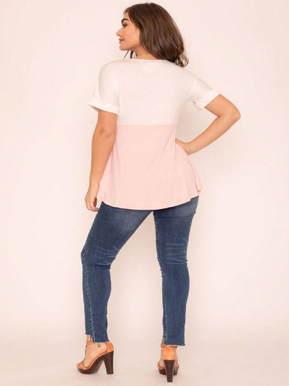 Oatmeal Mint Pink Color Block Folded Cuff Tunic For Leggings Shorts And Jeans  | 7 Colors | S-3X