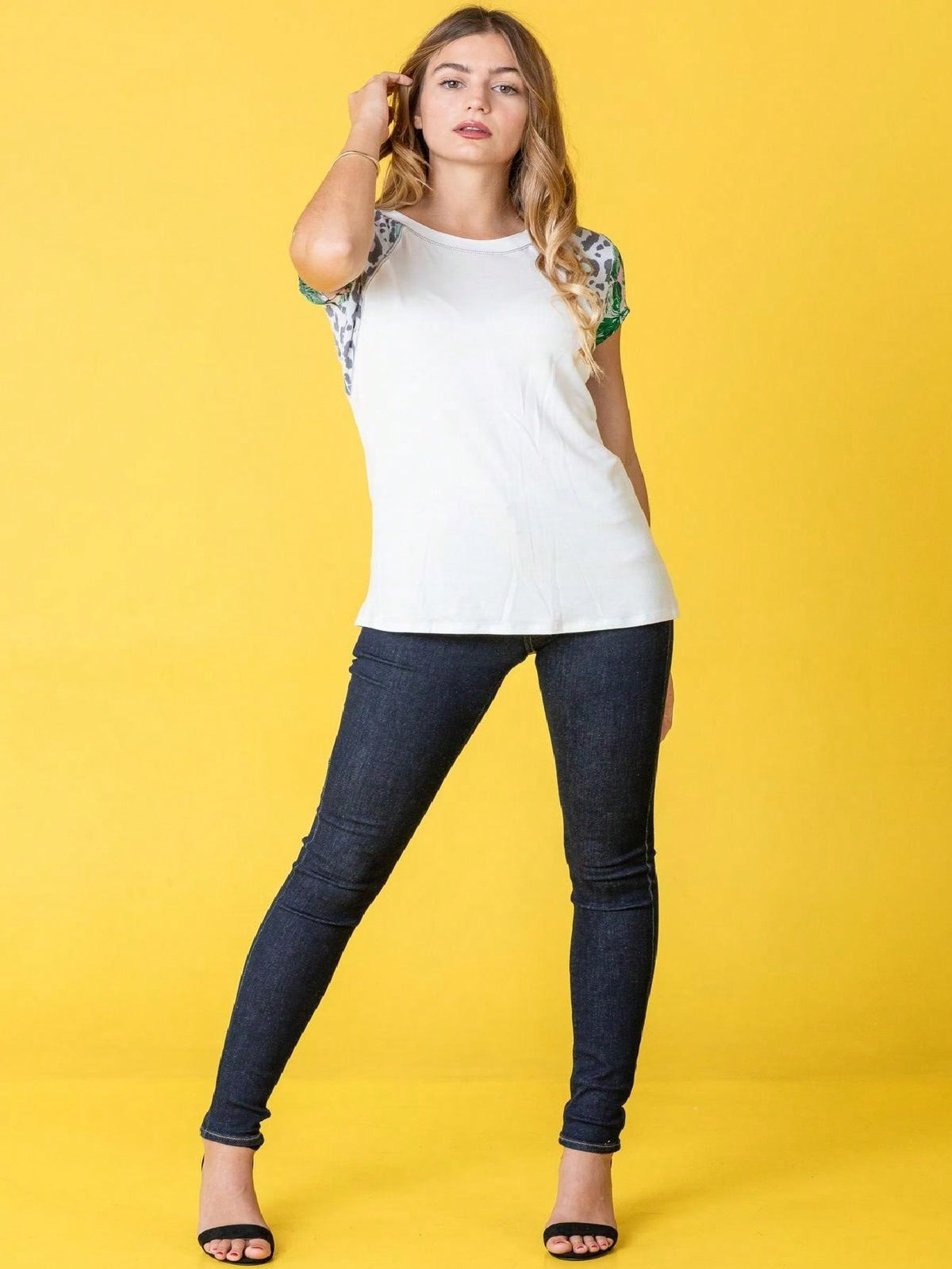 Leopard accent Raglan Cap Sleeve Top Shirt Blouse | S-3X