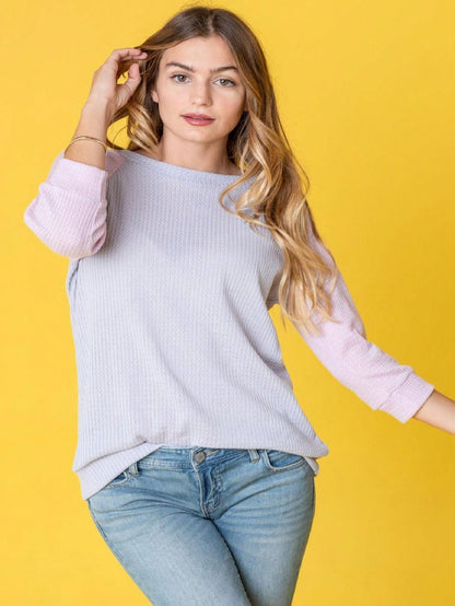 Waffle Knit Mint Sage Lilac  Pastel Two Tone  Raglan 3/4, Quarter Sleeve Tunic Top Band Hem Shirt S To 3X Plus