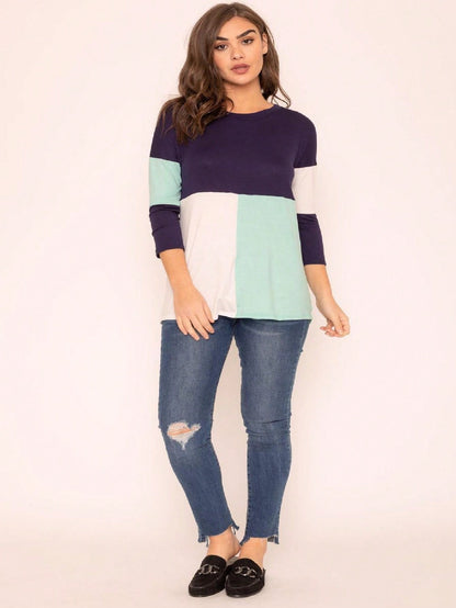 Black White Pink Mint Color Block 3/4 Sleeve Top Shirt Blouse | S-3X
