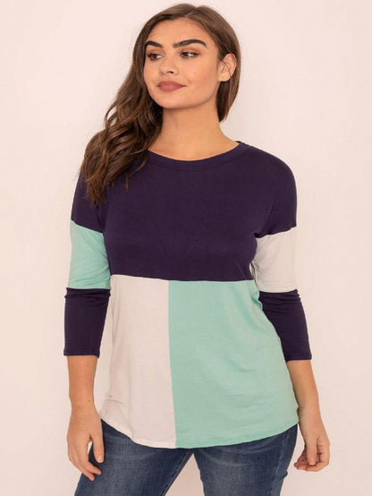 Black White Pink Mint Color Block 3/4 Sleeve Top Shirt Blouse | S-3X
