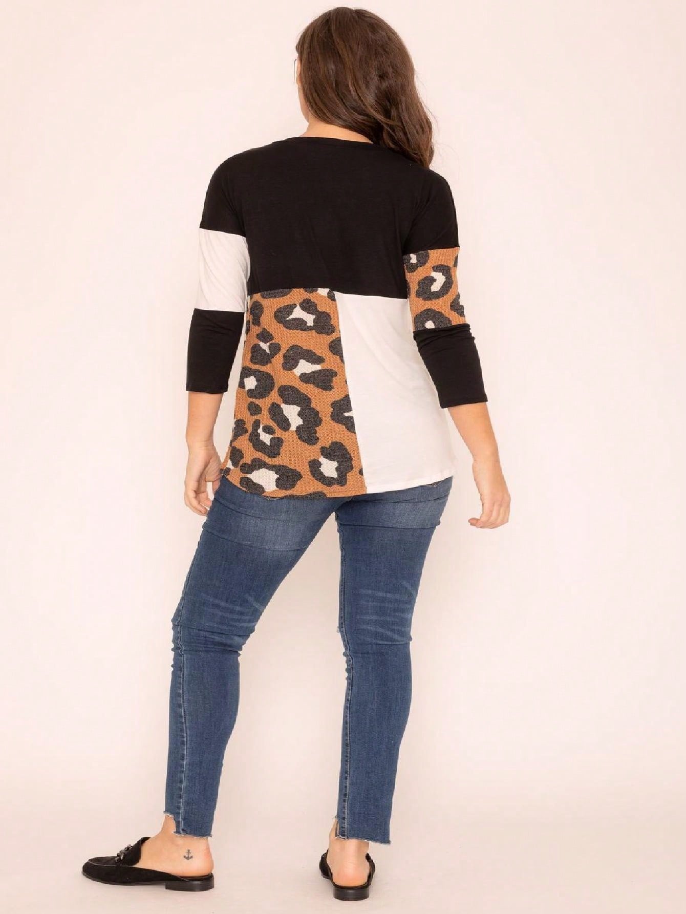 Black White Pink Mint Color Block 3/4 Sleeve Top Shirt Blouse | S-3X