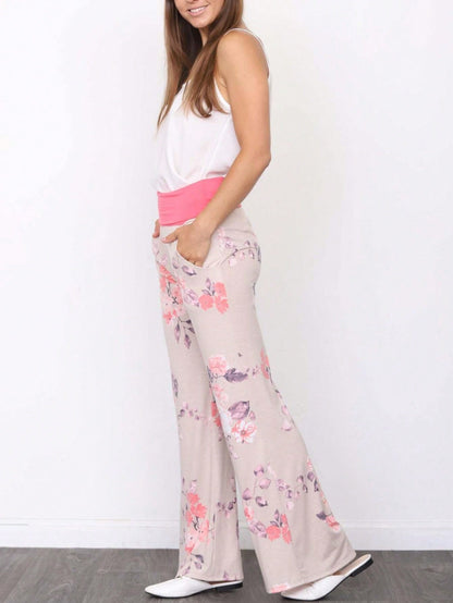 Floral Drawstring Fold Over Band Wide Leg Lounge Pants