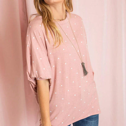 Pink Navy Charcoal Sage Polka Dot Half Dolman Sleeve Tunic High And Low  Batwing Top For Leggings And Shorts  S To 3XL Plus