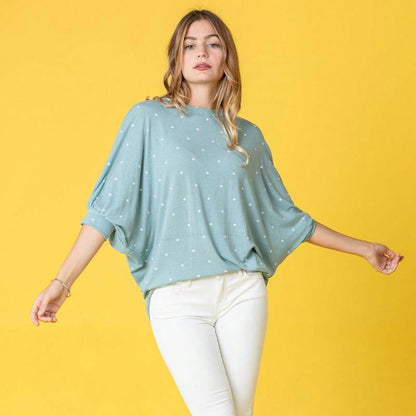 Pink Navy Charcoal Sage Polka Dot Half Dolman Sleeve Tunic High And Low  Batwing Top For Leggings And Shorts  S To 3XL Plus