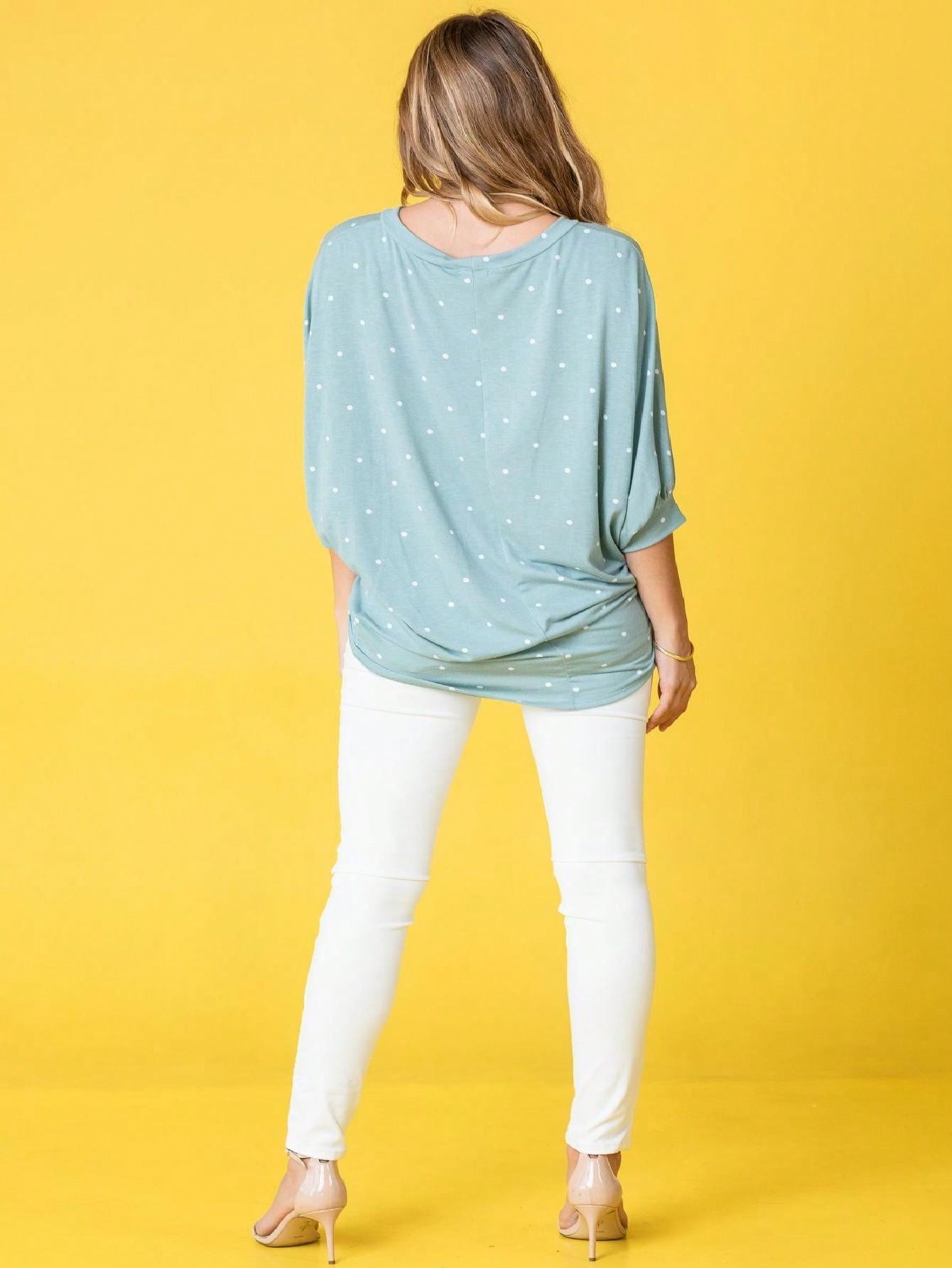 Pink Navy Charcoal Sage Polka Dot Half Dolman Sleeve Tunic High And Low  Batwing Top For Leggings And Shorts  S To 3XL Plus