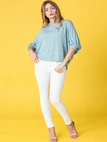 Pink Navy Charcoal Sage Polka Dot Half Dolman Sleeve Tunic High And Low  Batwing Top For Leggings And Shorts  S To 3XL Plus