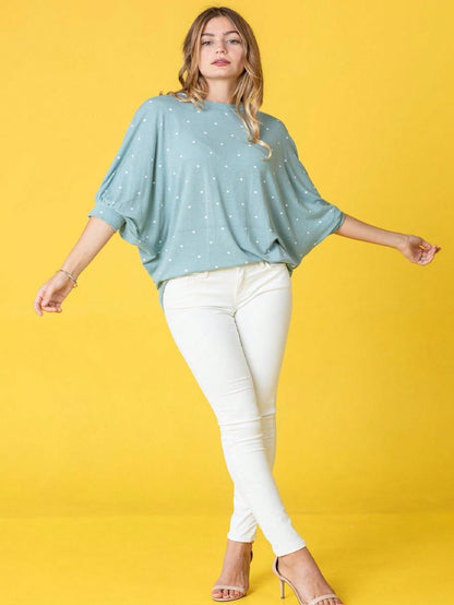 Pink Navy Charcoal Sage Polka Dot Half Dolman Sleeve Tunic High And Low  Batwing Top For Leggings And Shorts  S To 3XL Plus