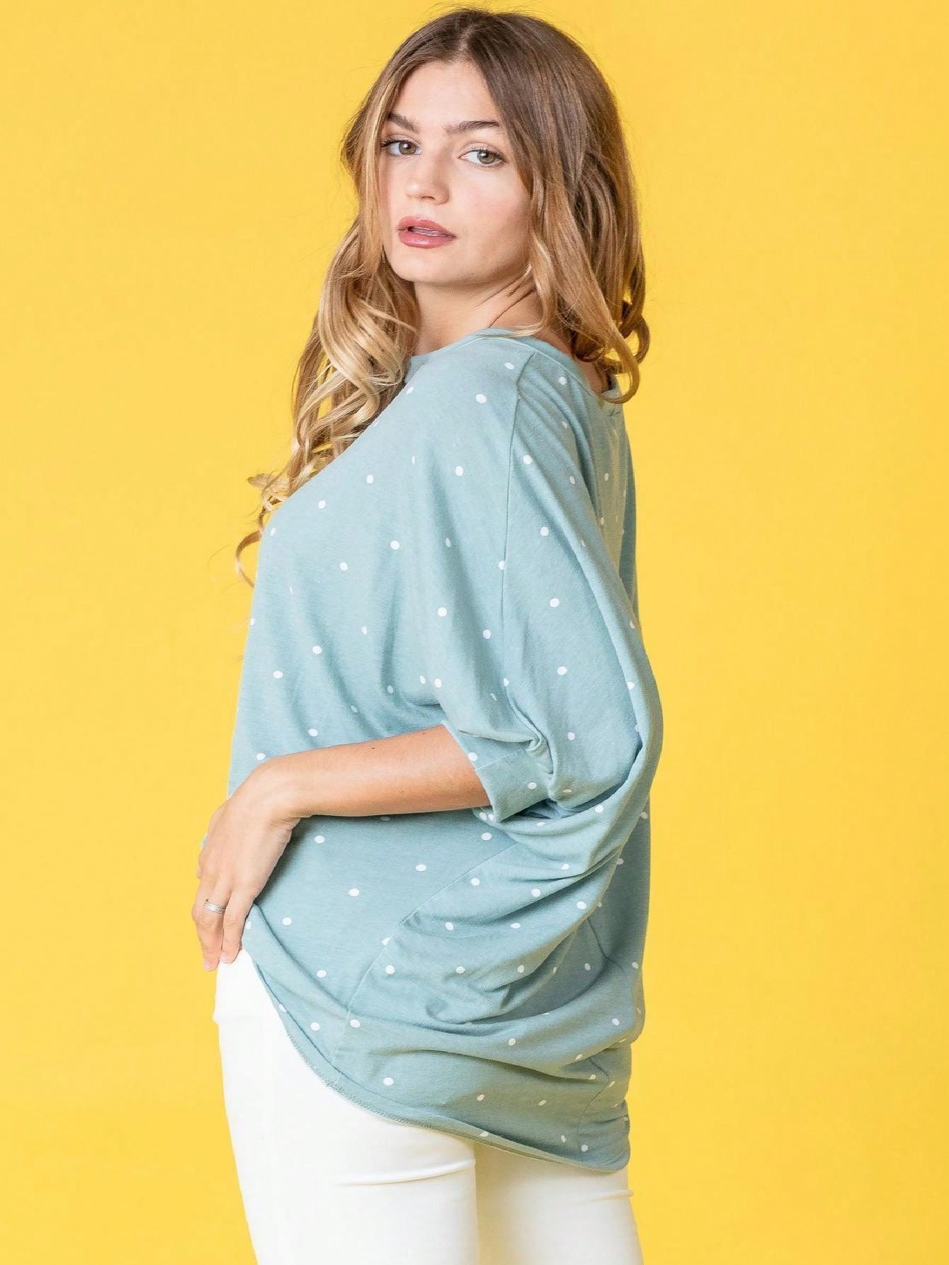 Pink Navy Charcoal Sage Polka Dot Half Dolman Sleeve Tunic High And Low  Batwing Top For Leggings And Shorts  S To 3XL Plus