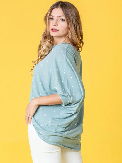 Pink Navy Charcoal Sage Polka Dot Half Dolman Sleeve Tunic High And Low  Batwing Top For Leggings And Shorts  S To 3XL Plus