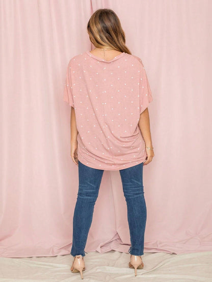 Pink Navy Charcoal Sage Polka Dot Half Dolman Sleeve Tunic High And Low  Batwing Top For Leggings And Shorts  S To 3XL Plus