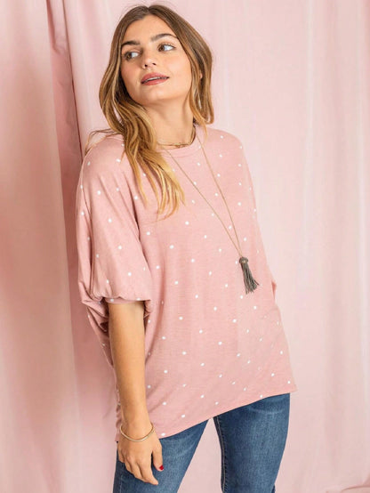 Pink Navy Charcoal Sage Polka Dot Half Dolman Sleeve Tunic High And Low  Batwing Top For Leggings And Shorts  S To 3XL Plus