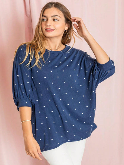 Pink Navy Charcoal Sage Polka Dot Half Dolman Sleeve Tunic High And Low  Batwing Top For Leggings And Shorts  S To 3XL Plus